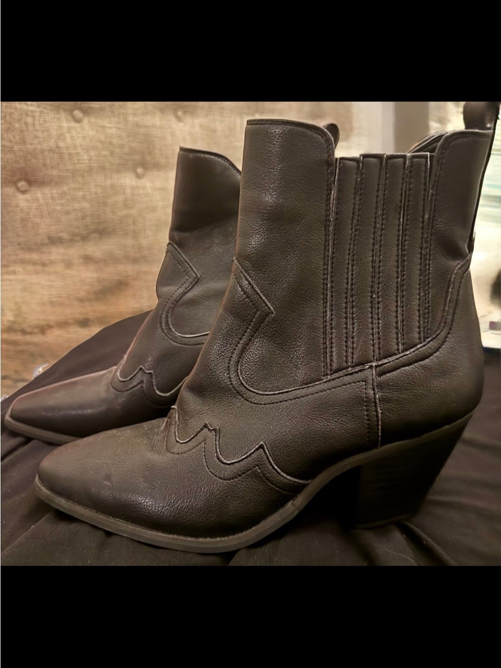 Dolce Vita Ballad Black Leather Western Ankle Booties Size 10